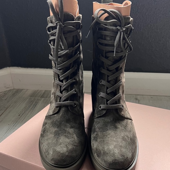 Gianvito Rossi  Block-Heel Suede Combat Boots Dark Olive size 39 - Picture 3 of 11